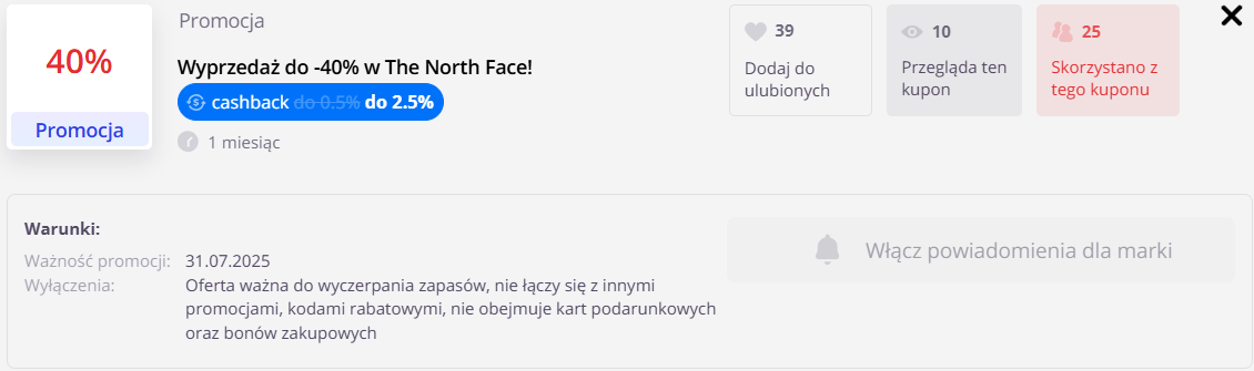 Cashback w sklepie The North Face